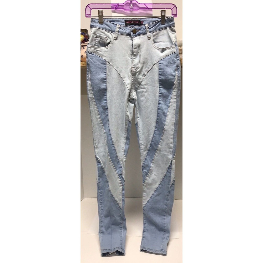 Purple Candy Womens Jeans Wave Color‎ Block Skinny Denim Pants Size Small